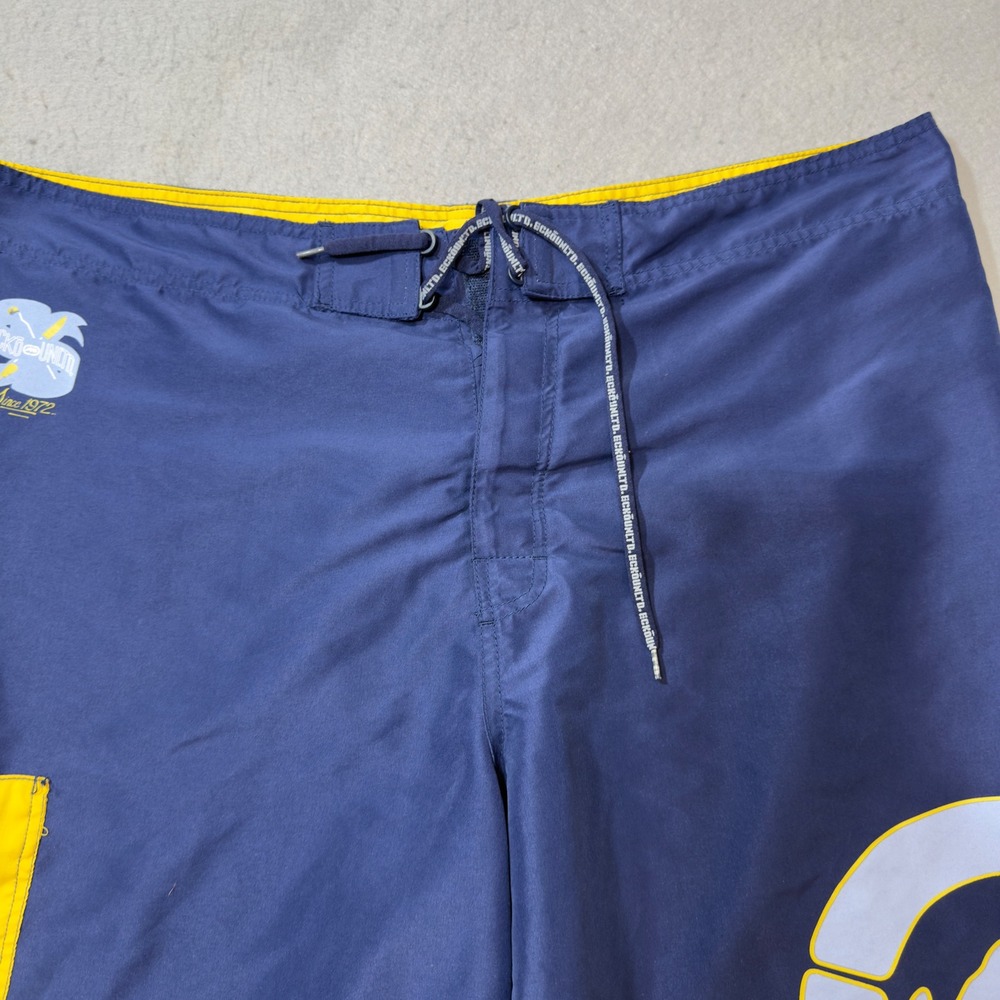 Ecko Unltd Mens Navy Blue Yellow Rhino Logo Board Shorts Swim Trunks Size 40 Y2K